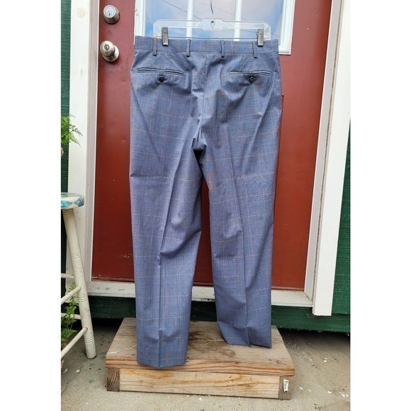 Zanella For Nordstrom's Blue Devon Glen Plaid, Men's Wool Dress‎ Pant - Picture 3 of 13